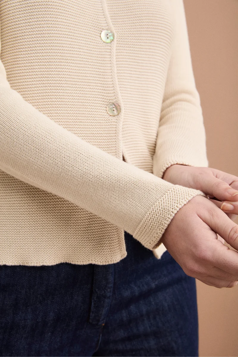 Cardigan Links Scollo a V in Cotone - VANIGLIA
