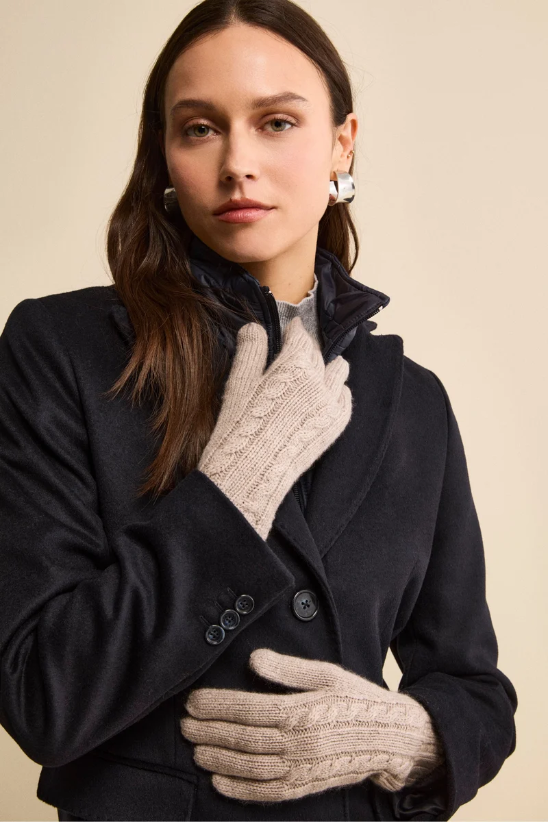 Guanti Trecce in Lana e Cashmere - SABBIA