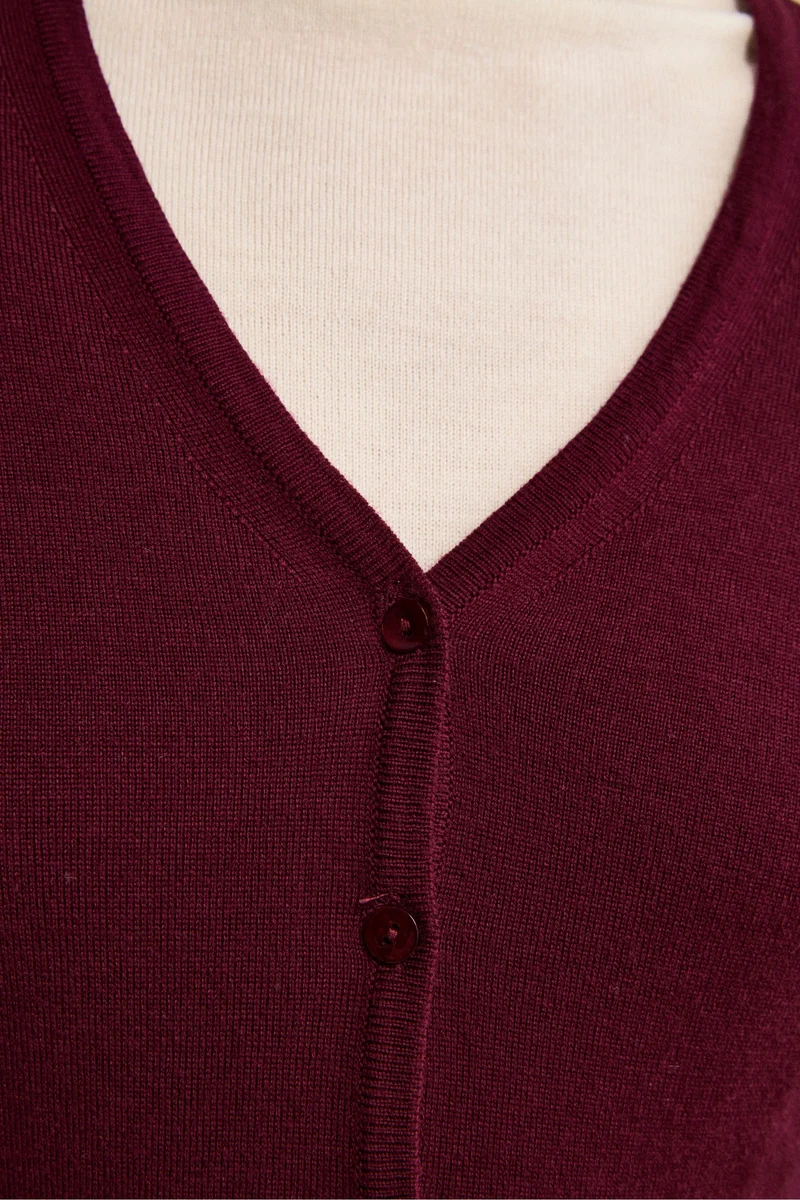 Cardigan in Lana Merino con Scollo a V - BORDEAUX