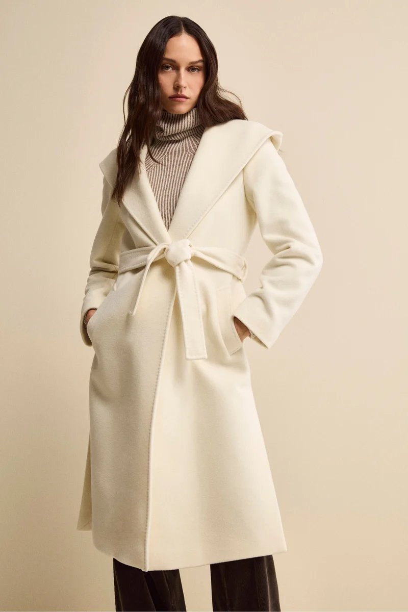 Cappotto Lungo in Lana e Cashmere con Cappuccio - PANNA