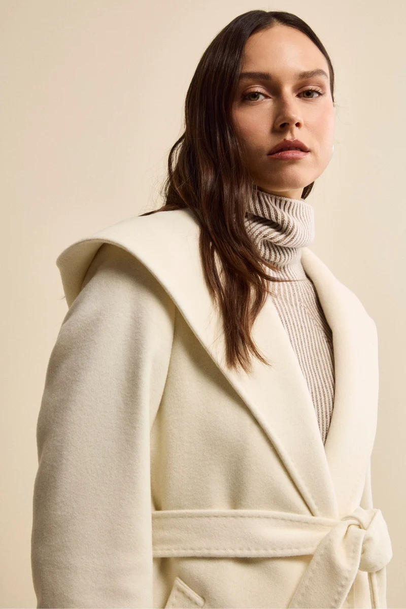Cappotto Lungo in Lana e Cashmere con Cappuccio - PANNA