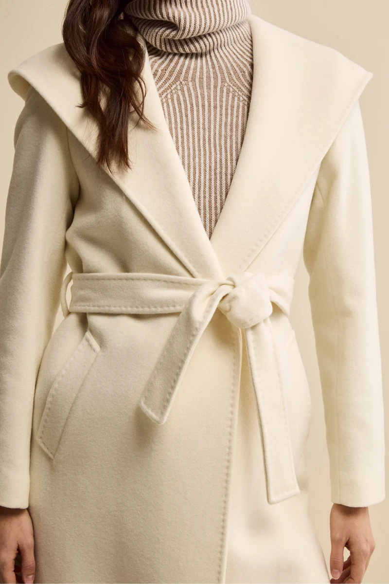 Cappotto Lungo in Lana e Cashmere con Cappuccio - PANNA