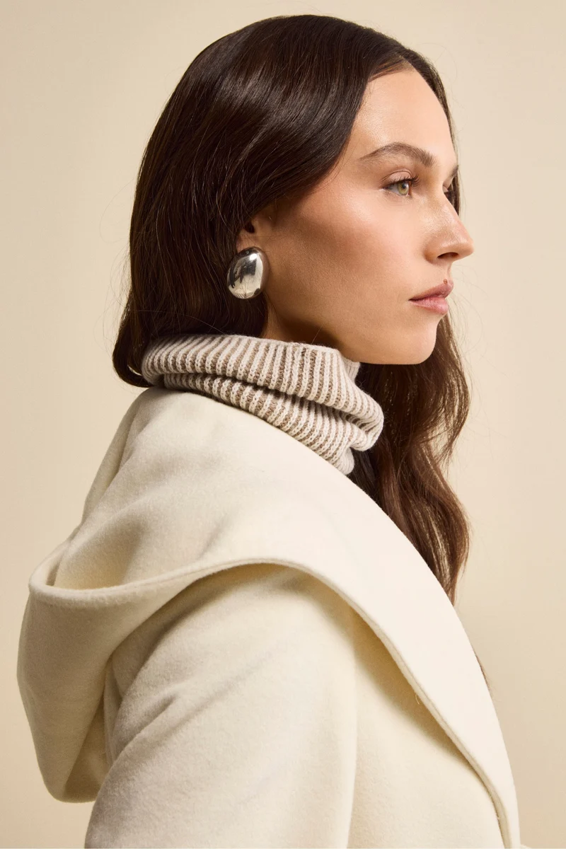 Cappotto Lungo in Lana e Cashmere con Cappuccio - PANNA
