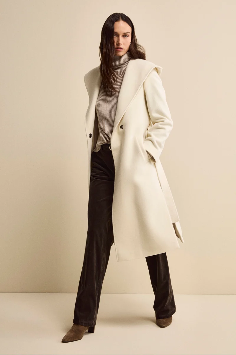 Cappotto Lungo in Lana e Cashmere con Cappuccio - PANNA