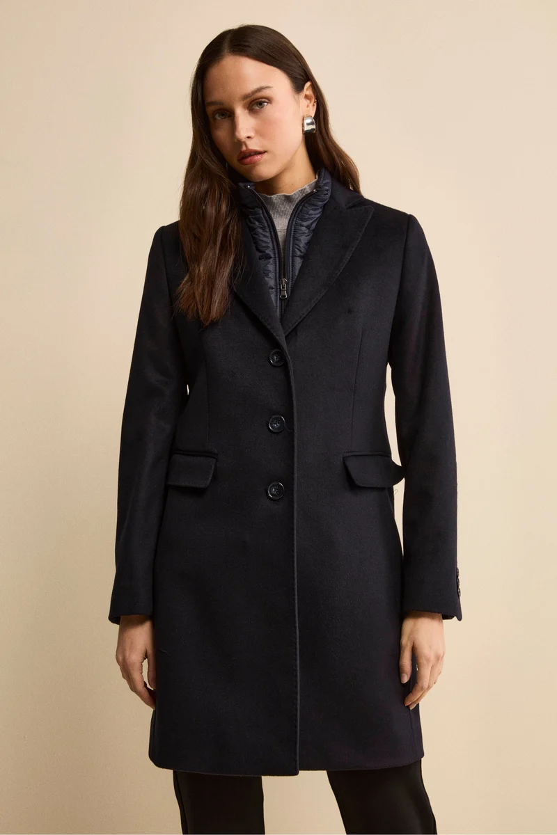 Cappotto Midi in Lana e Cashmere con Pettorina - BLU