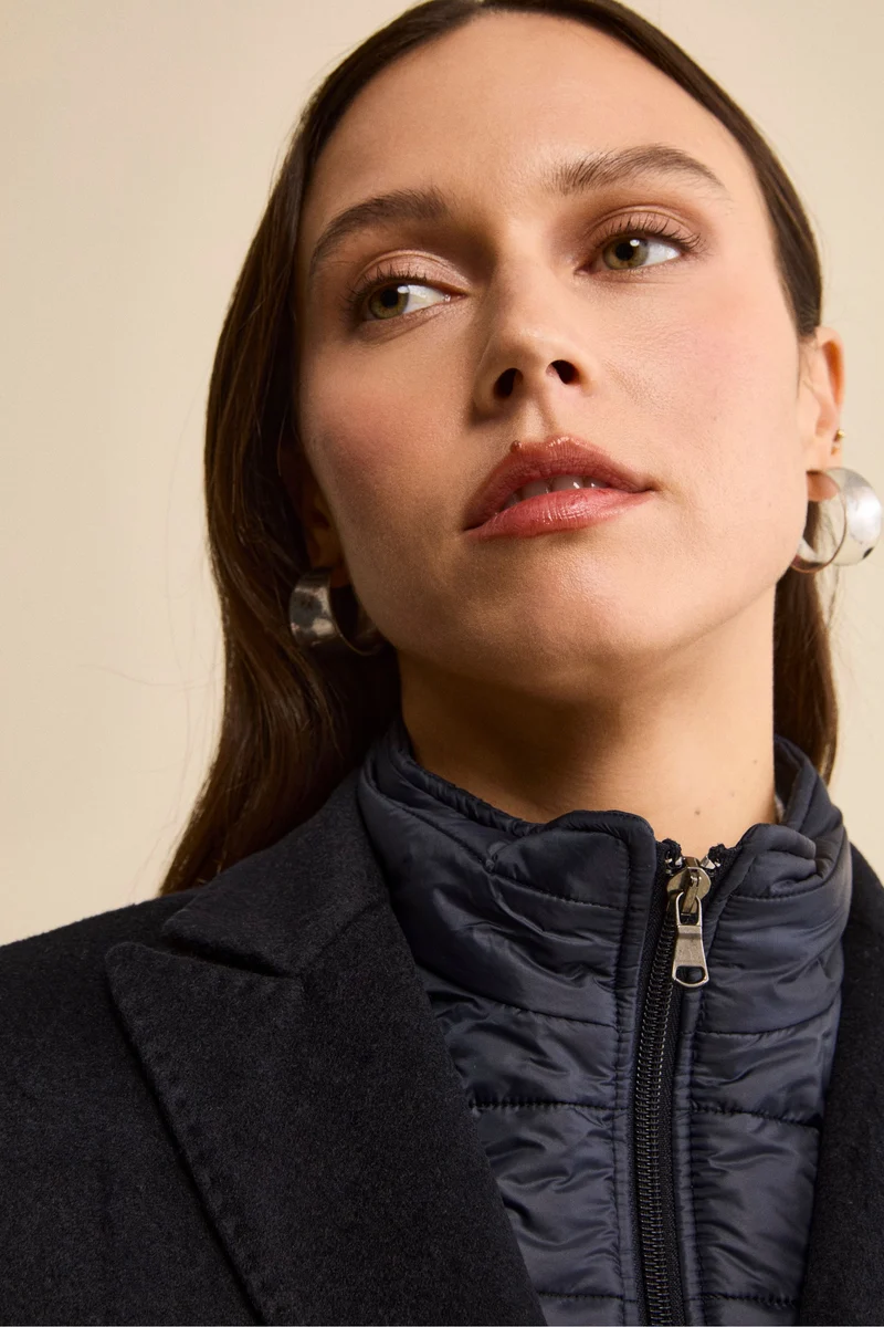 Cappotto Midi in Lana e Cashmere con Pettorina - BLU