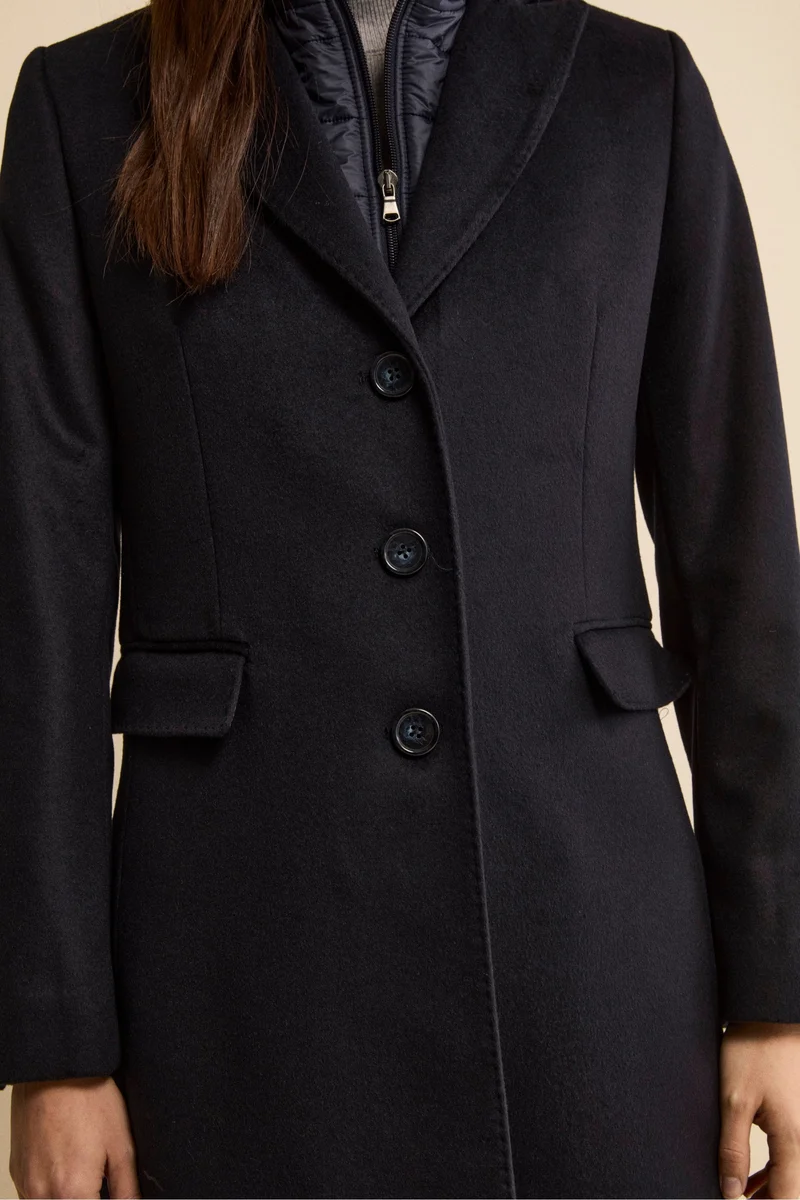 Cappotto Midi in Lana e Cashmere con Pettorina - BLU