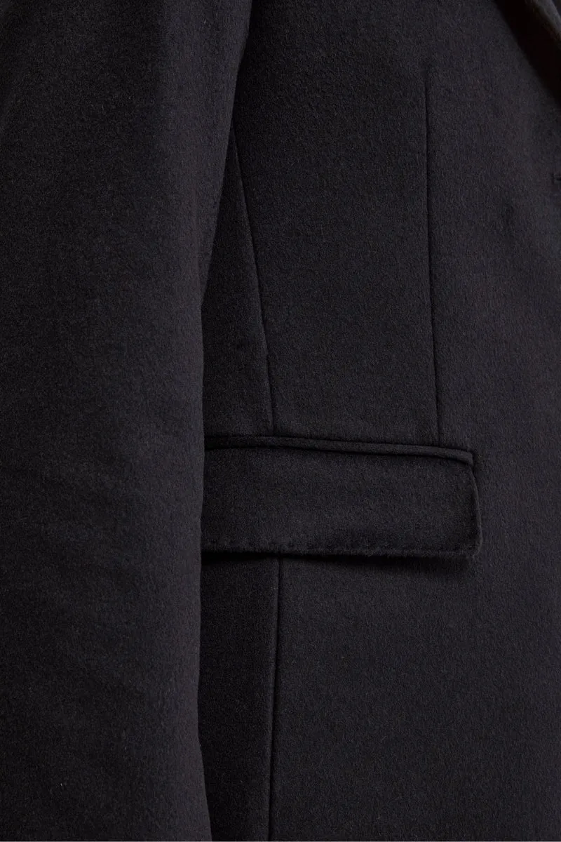 Cappotto Midi in Lana e Cashmere con Pettorina - BLU