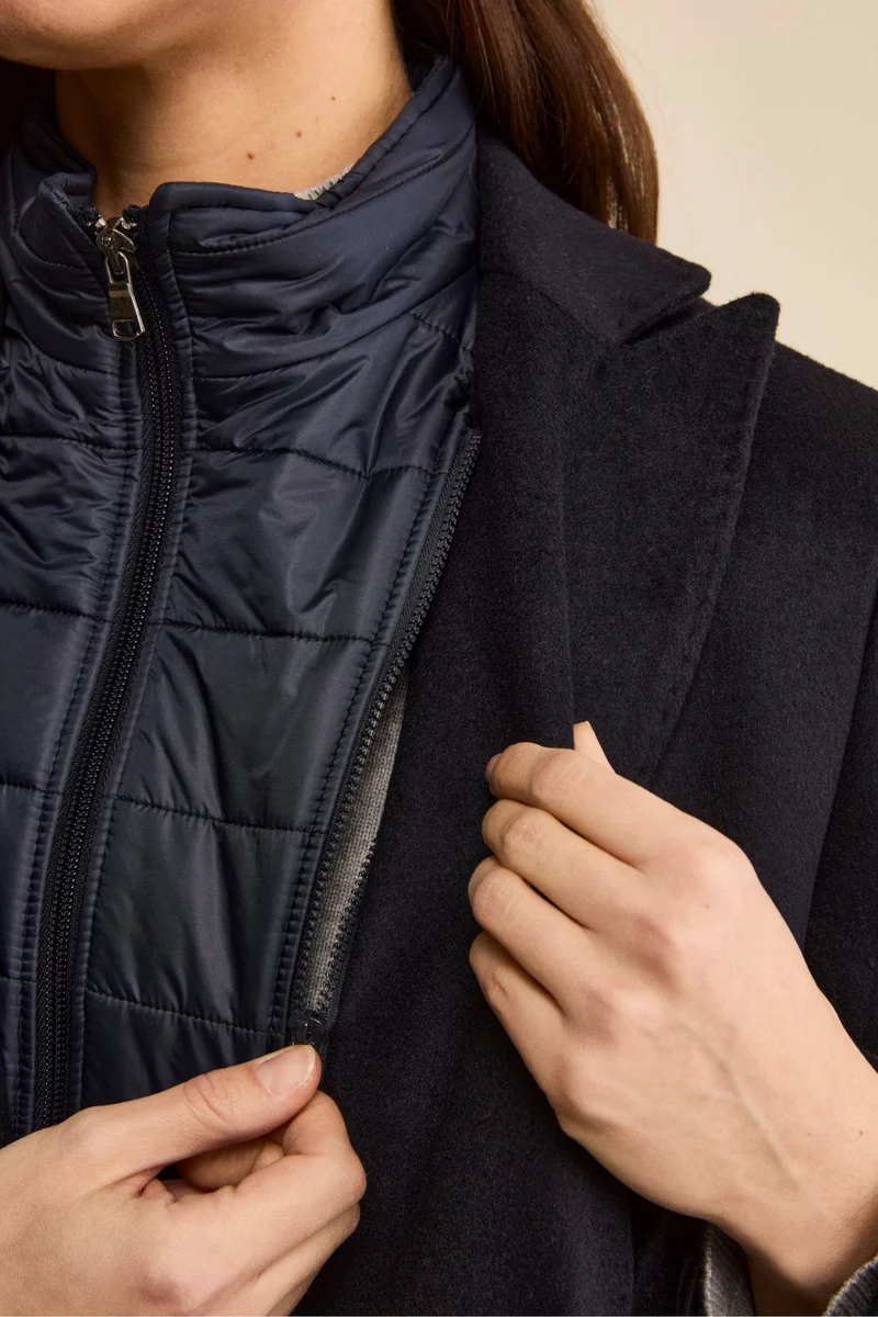 Cappotto Midi in Lana e Cashmere con Pettorina - BLU