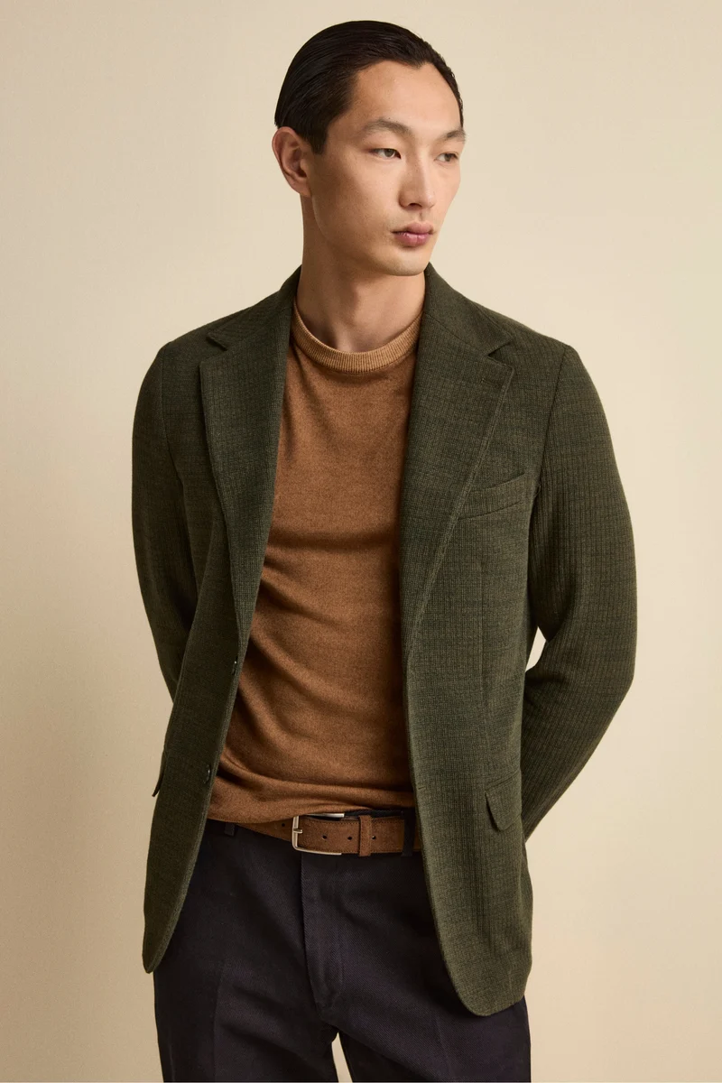 Giacca Sfoderata Slim Fit in Misto Cotone - VERDE
