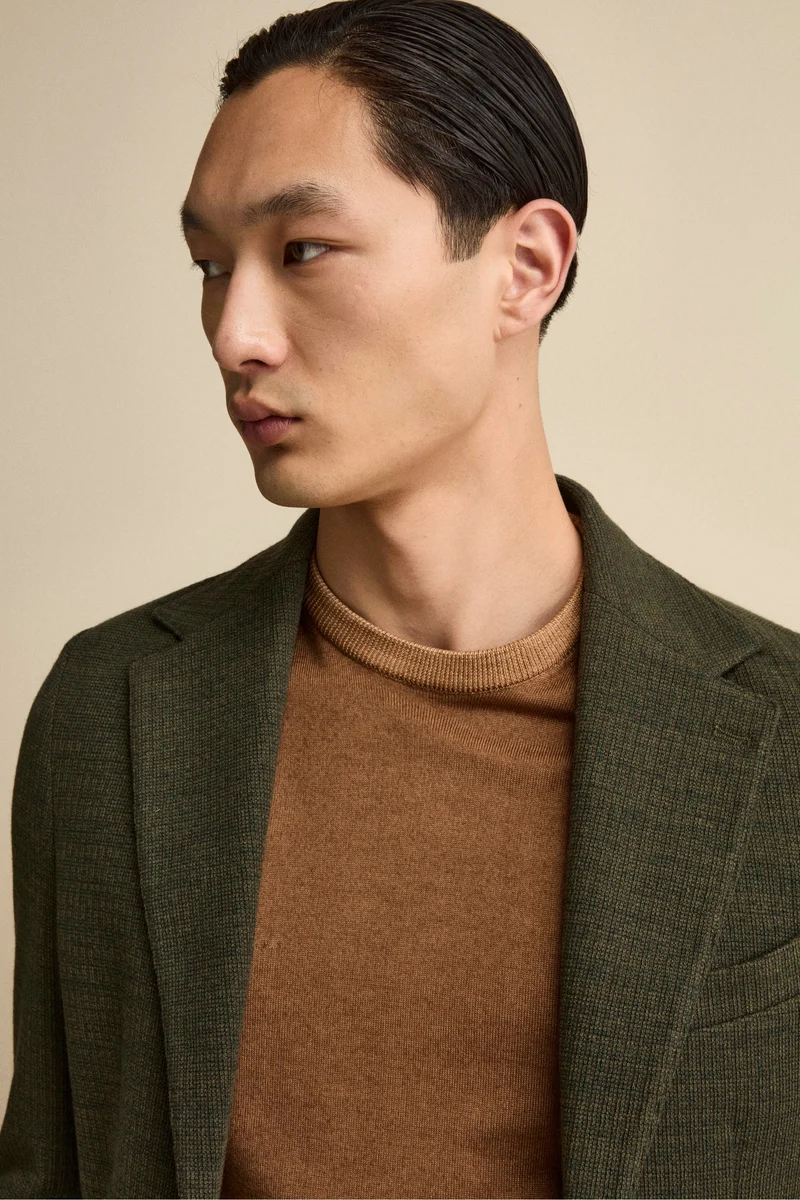 Giacca Sfoderata Slim Fit in Misto Cotone - VERDE