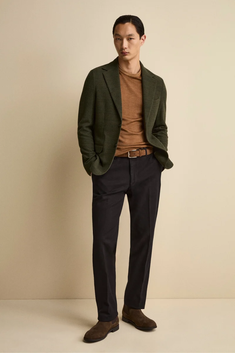 Giacca Sfoderata Slim Fit in Misto Cotone - VERDE