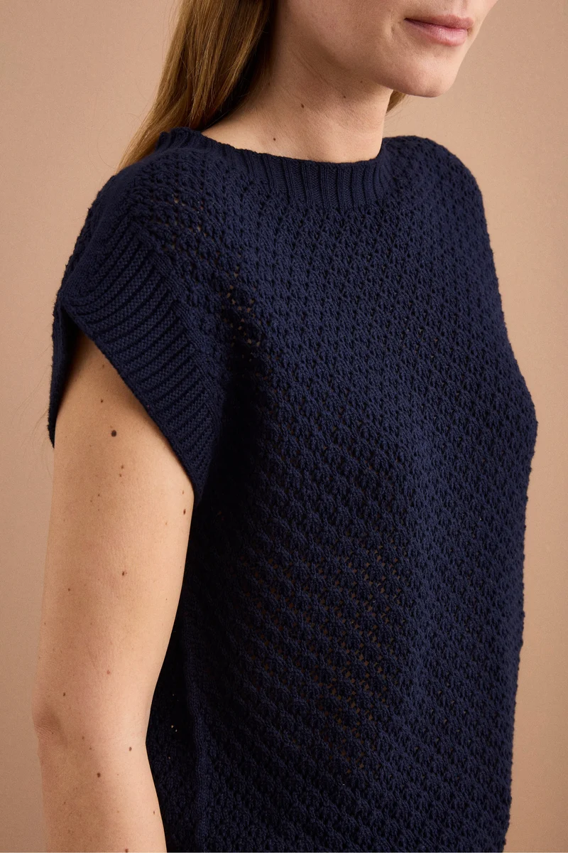 Gilet Over Traforato con Scollo Barchetta - NAVY