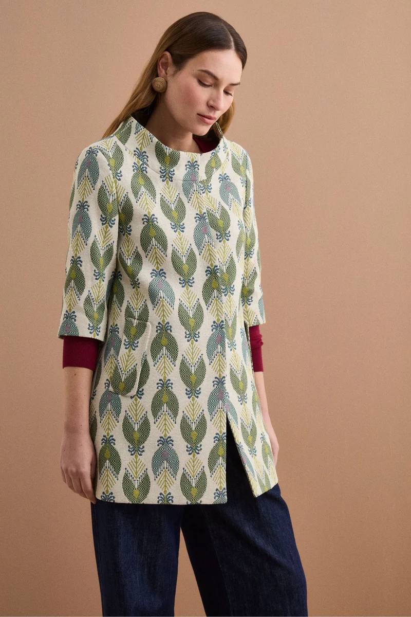 Cappotto Leggero Foderato in Fantasia Jacquard - FANT. VERDE