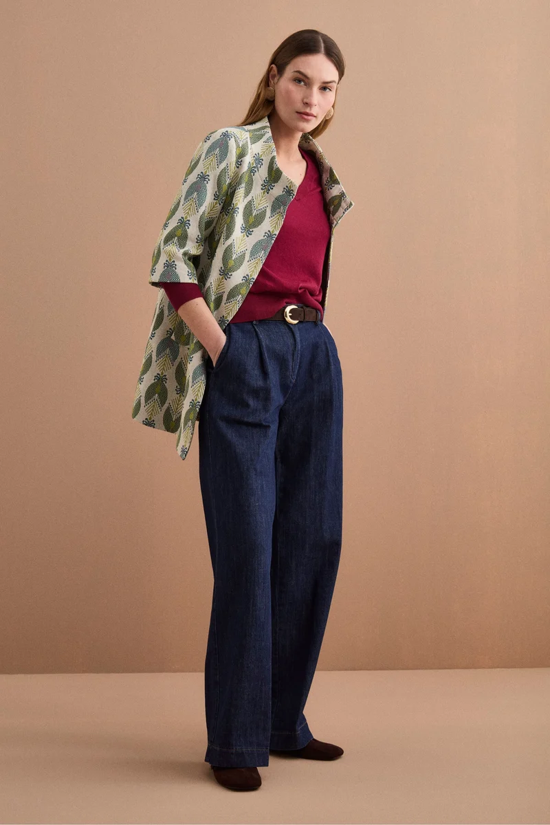 Cappotto Leggero Foderato in Fantasia Jacquard - FANT. VERDE