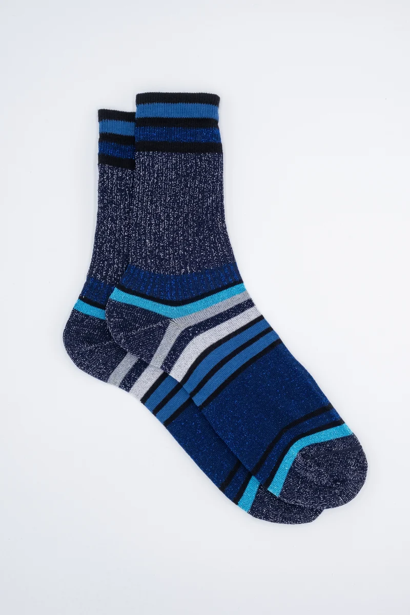Calze Corte a Righe in Lurex - BLU/JEANS