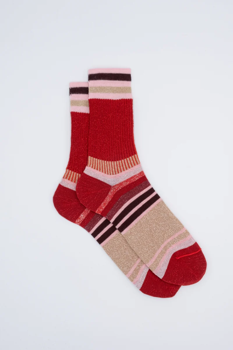 Calze Corte a Righe in Lurex - ROSSO/ROSA