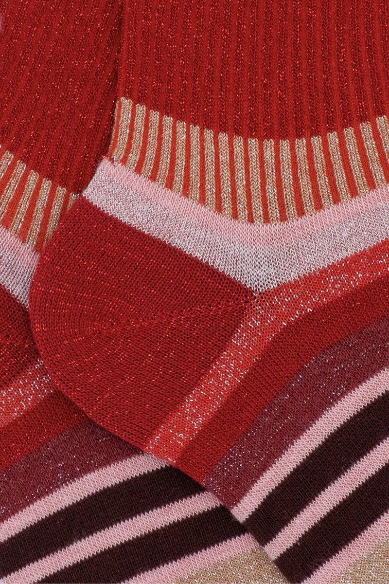 Calze Corte a Righe in Lurex - ROSSO/ROSA