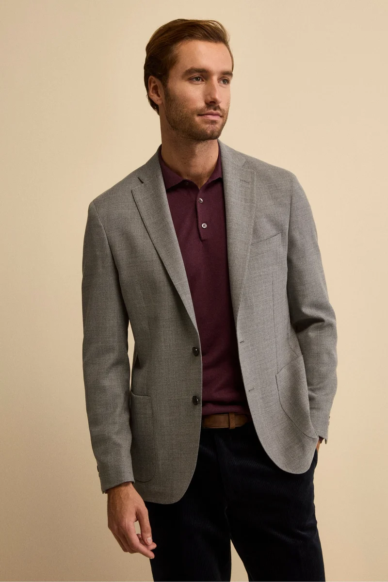 Giacca Slim Fit Monopetto in Lana Vergine - GRIGIO CHIARO