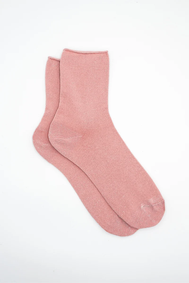 Calze Corte in Cotone con Lurex - ROSA