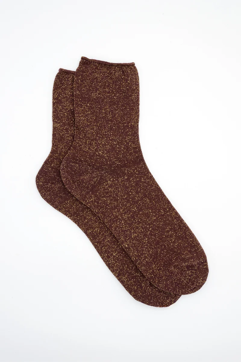 Calze Corte in Cotone con Lurex - BORDEAUX