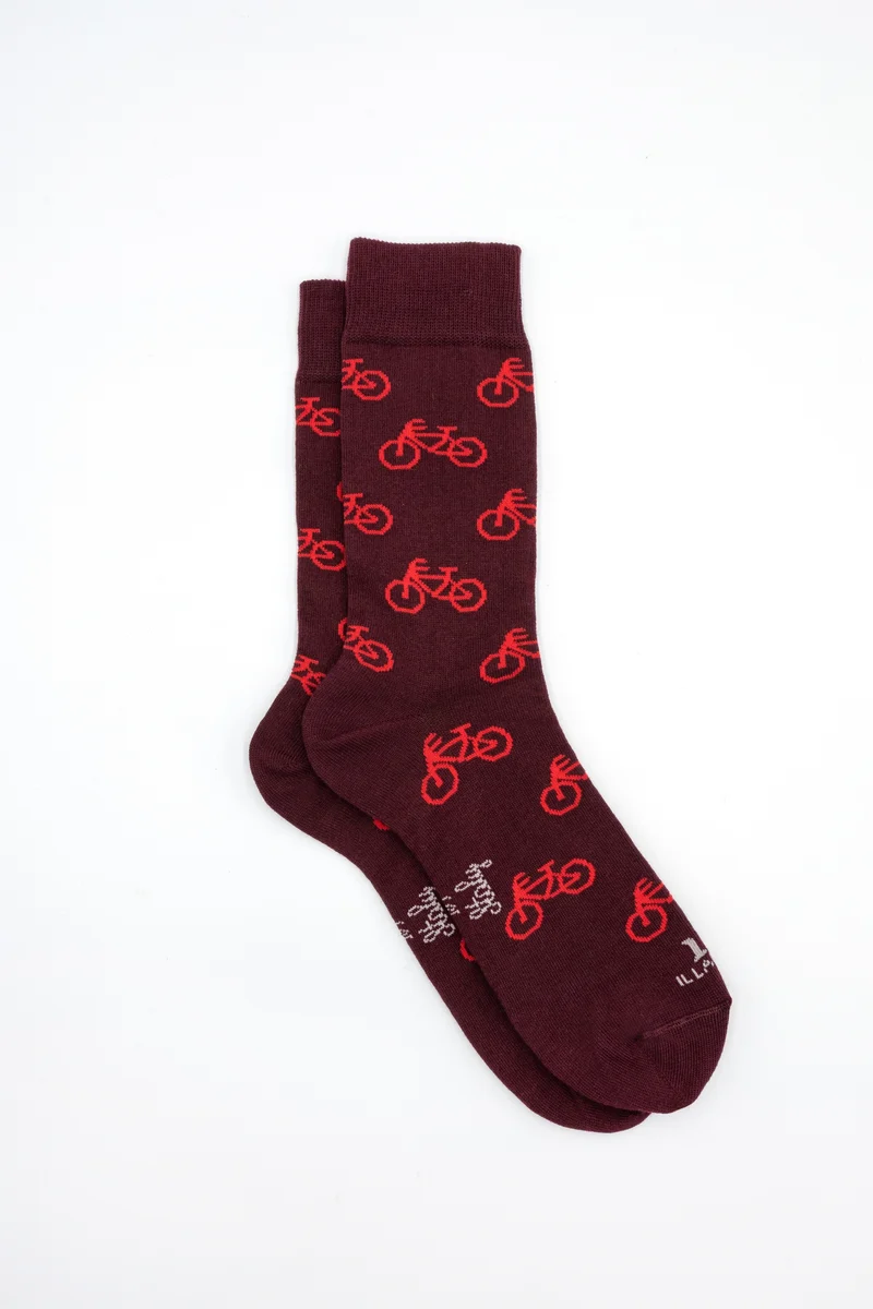 Calze Corte Fantasia Biciclette - BORDEAUX