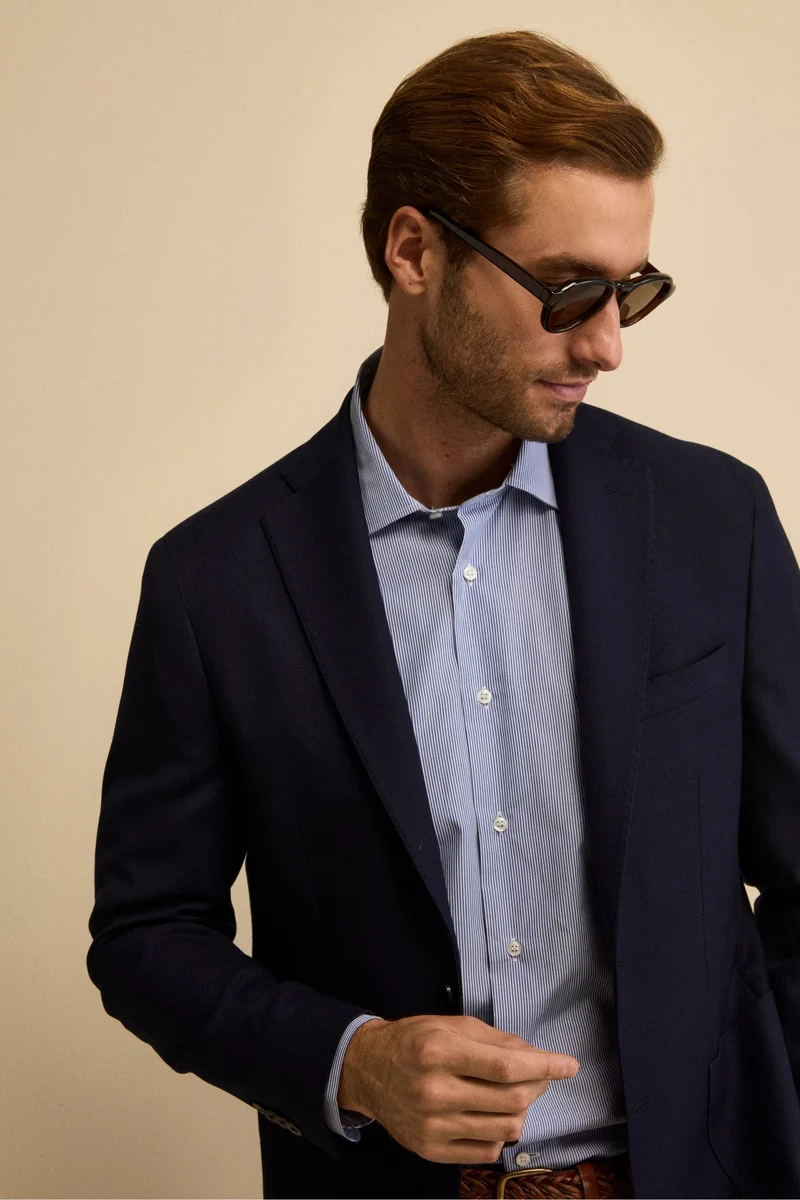 Giacca Slim Fit Monopetto in Lana Vergine - BLU