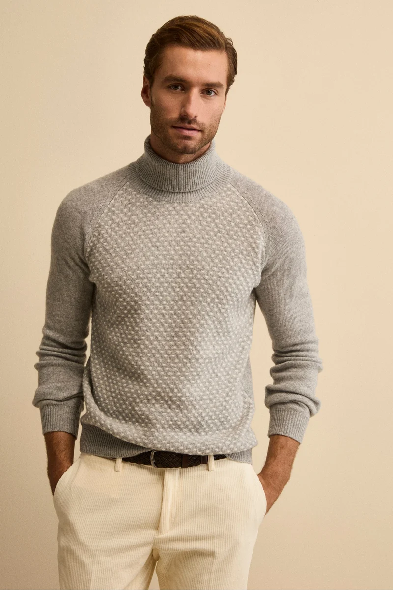 Dolcevita Jacquard in Lana e Cashmere - GRIGIO/BEIGE
