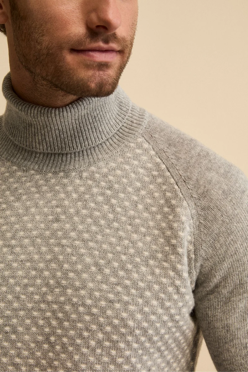 Dolcevita Jacquard in Lana e Cashmere - GRIGIO/BEIGE