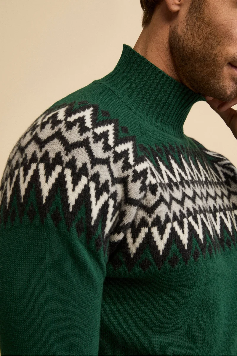 Lupetto Jacquard Norvegese in Lana Merino - VERDE/GRIGIO
