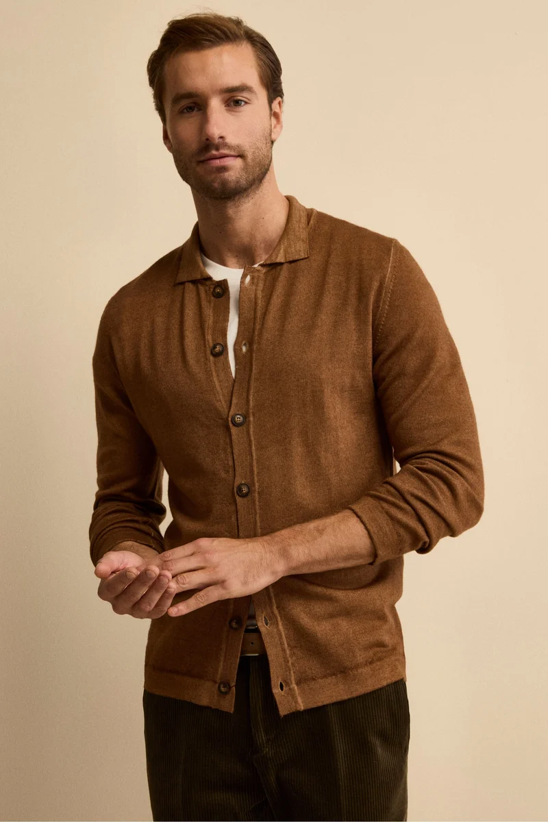 Cardigan Regular Fit in Lana Merino - TABACCO