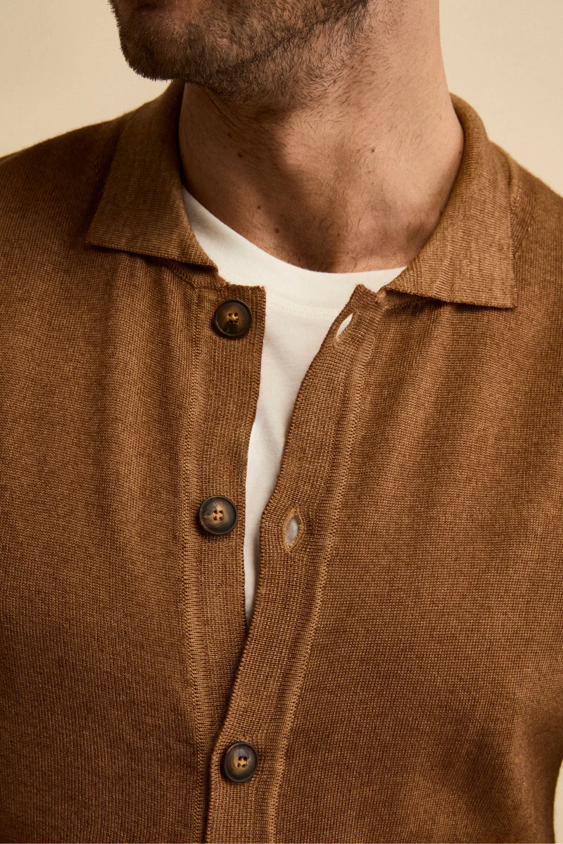 Cardigan Regular Fit in Lana Merino - TABACCO