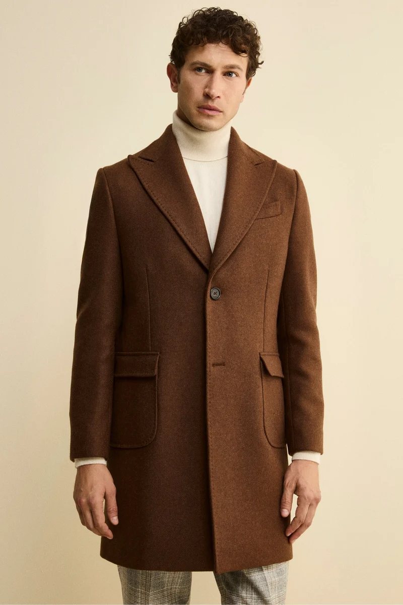 Cappotto Twill in Lana - MARRONE