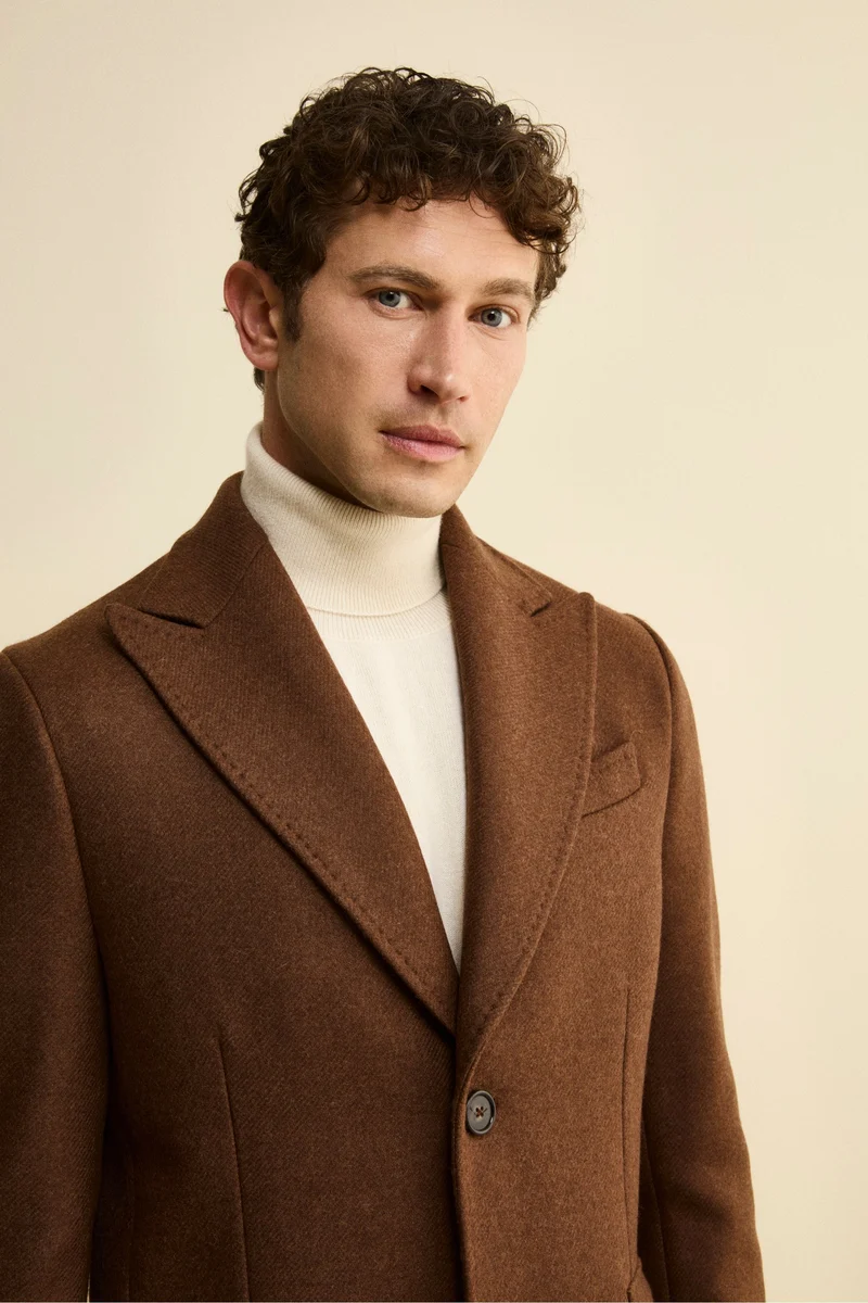 Cappotto Twill in Lana - MARRONE