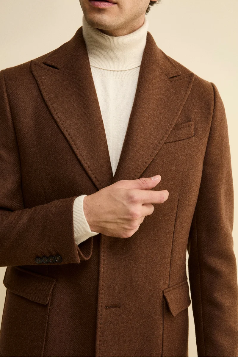 Cappotto Twill in Lana - MARRONE