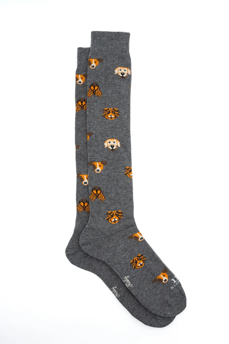Calze Lunghe in Cotone Fantsia Cani - GRIGIO SCURO