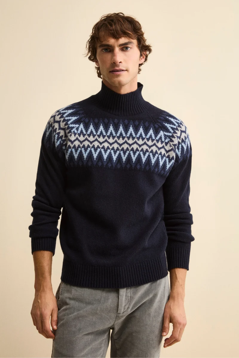 Lupetto Jacquard Norvegese in Lana Merino - BLU/AZZURRO
