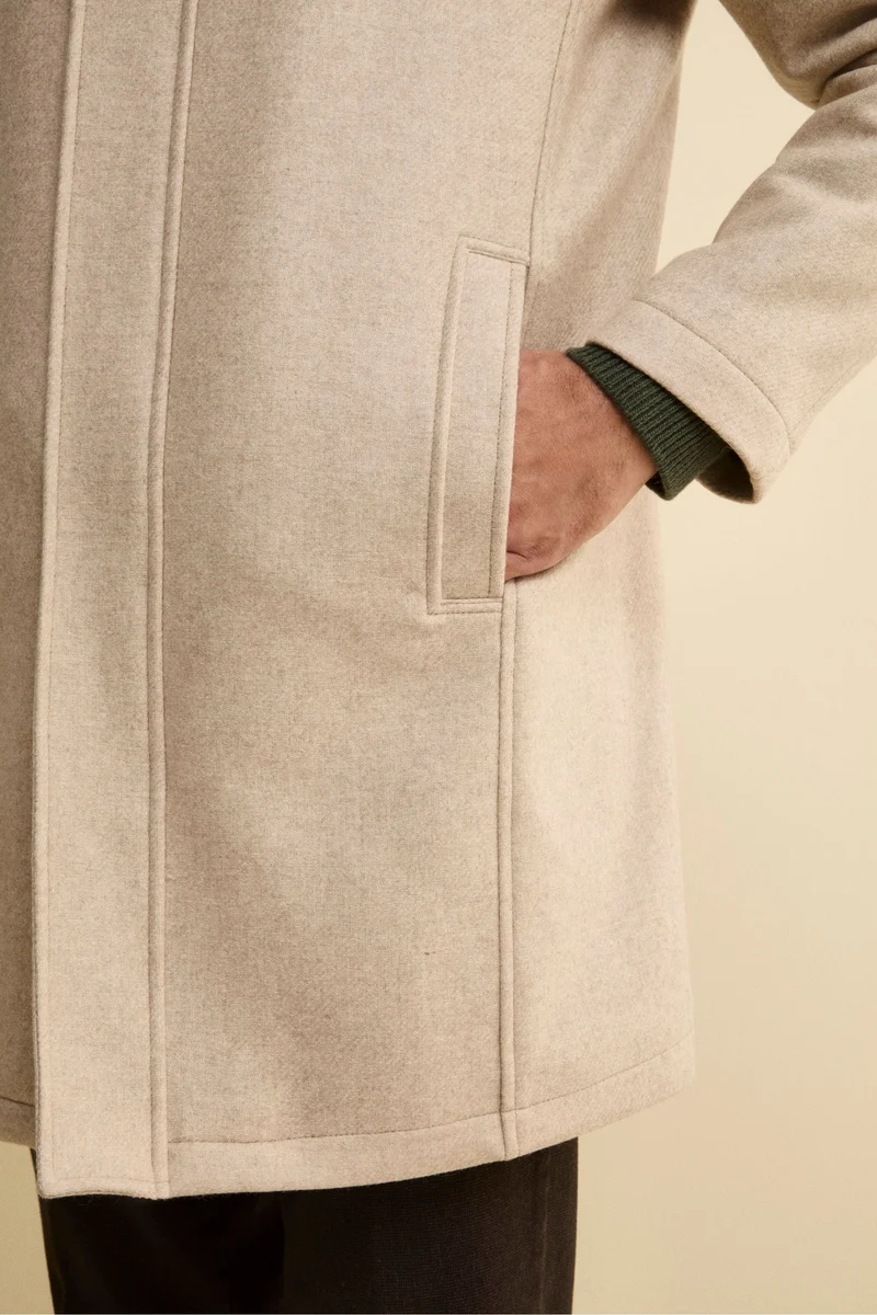 Cappotto Twill in Misto Lana con Zip e Cappuccio - TORTORA