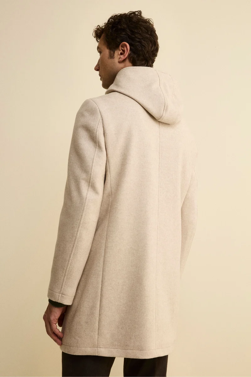 Cappotto Twill in Misto Lana con Zip e Cappuccio - TORTORA