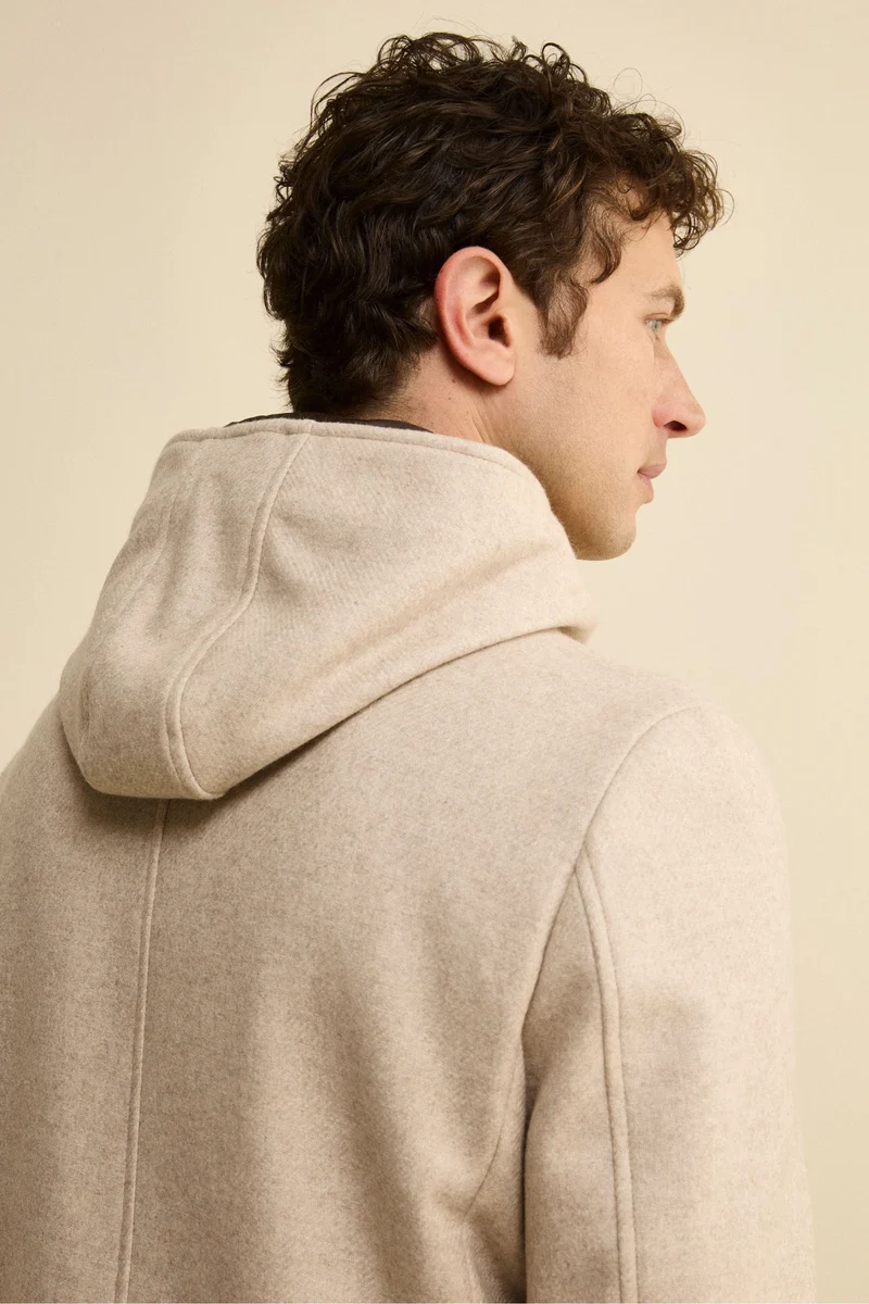 Cappotto Twill in Misto Lana con Zip e Cappuccio - TORTORA
