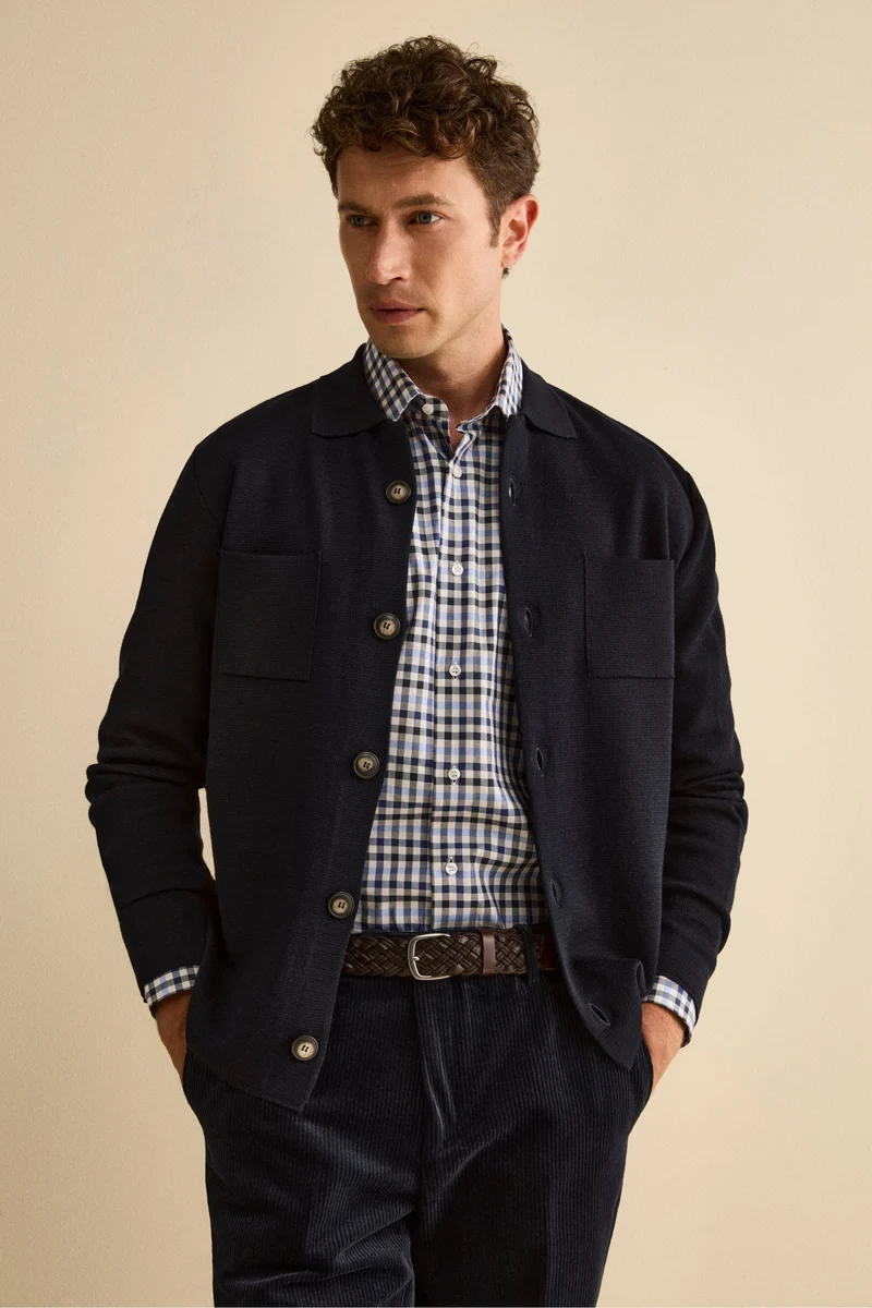 Cardigan in Misto Lana con Tasche - BLU