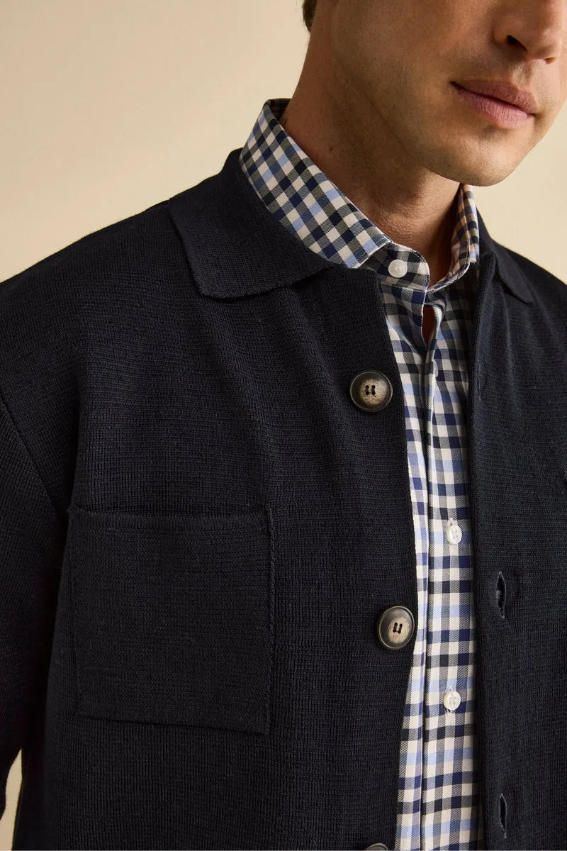 Cardigan in Misto Lana con Tasche - BLU