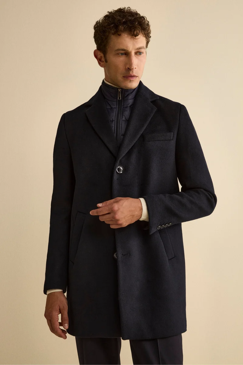 Cappotto Foderato in Misto Lana con Pettorina - BLU