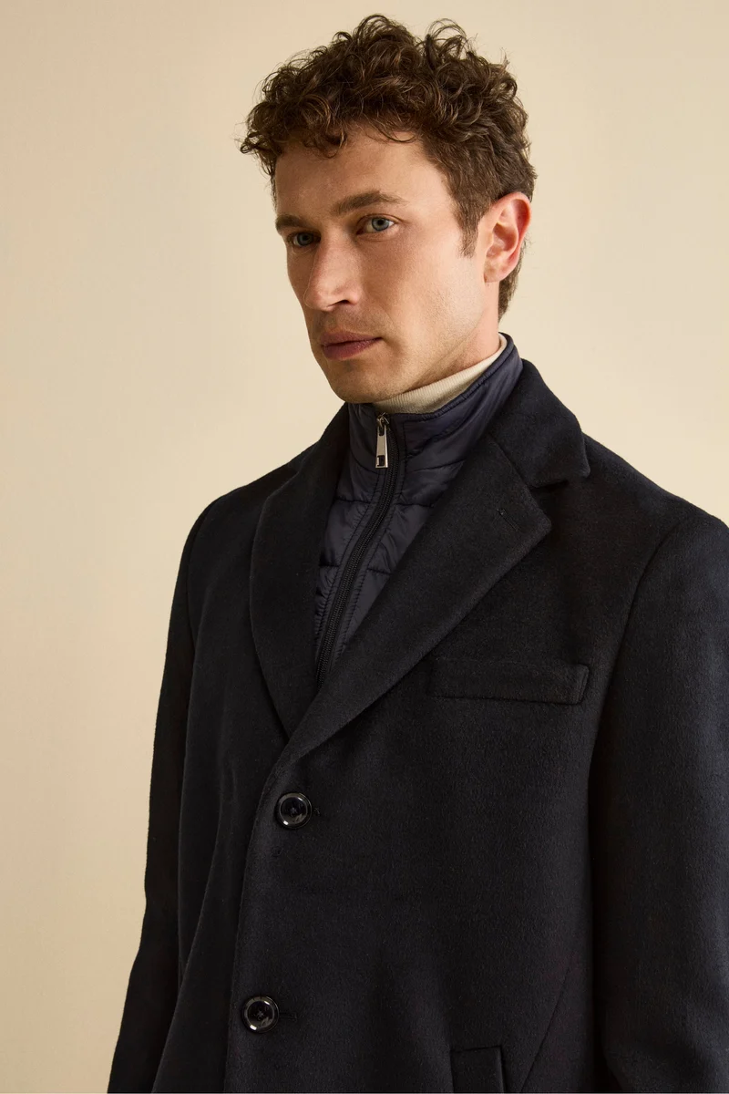 Cappotto Foderato in Misto Lana con Pettorina - BLU