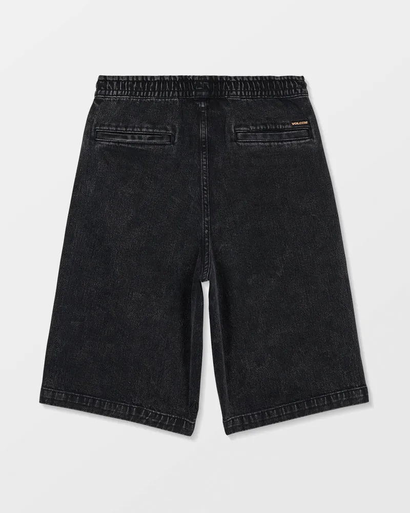 Freazy Loose Denim Elasticated Waist Shorts - Blackity Black - (KINDER)