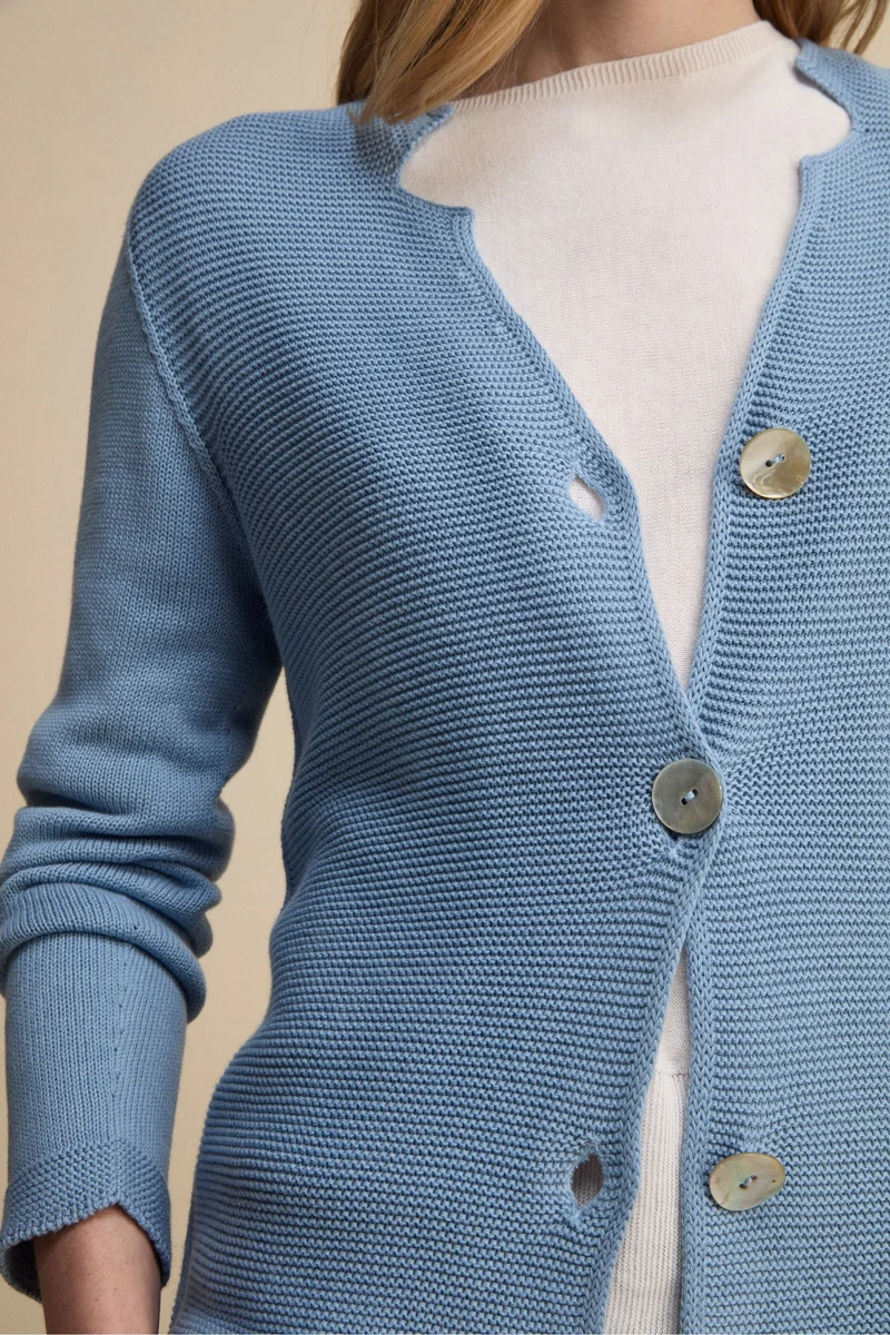 Cardigan Links Scollo a V in Cotone - AZZURRO