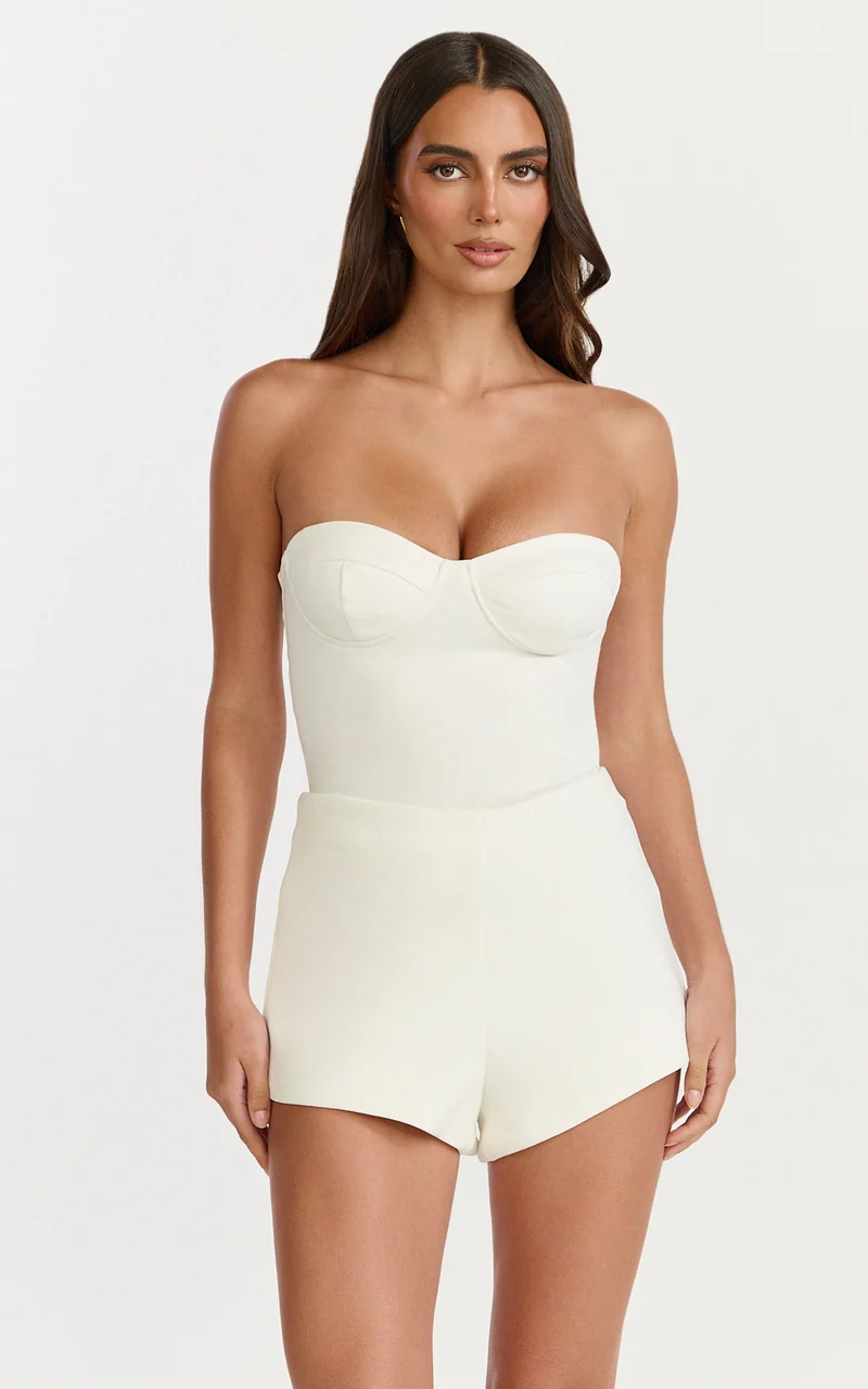 Wenalyn Bodysuit - Removable Straps Balconette High Leg Bodysuit in Cream