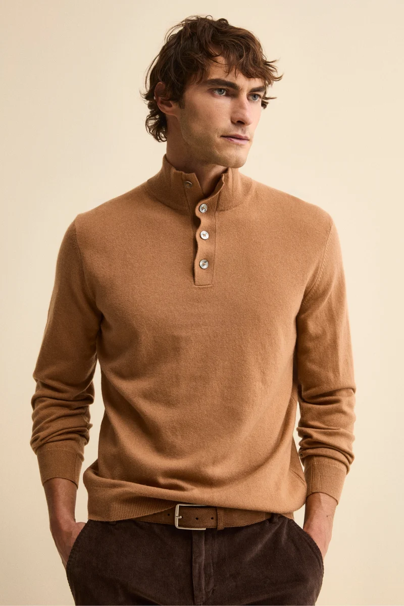 Maglia Serafino in Lana e Cashmere - CAMMELLO