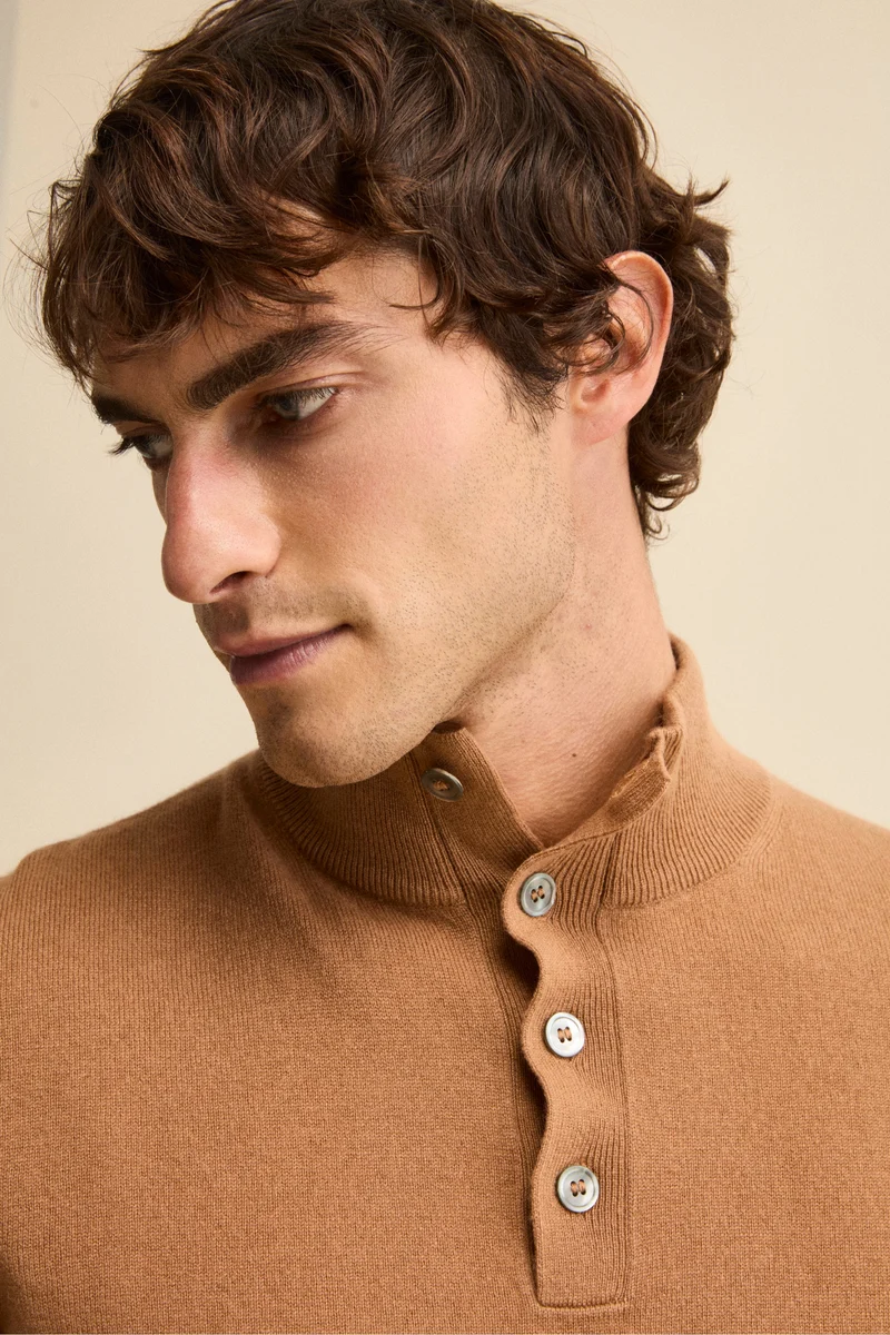 Maglia Serafino in Lana e Cashmere - CAMMELLO