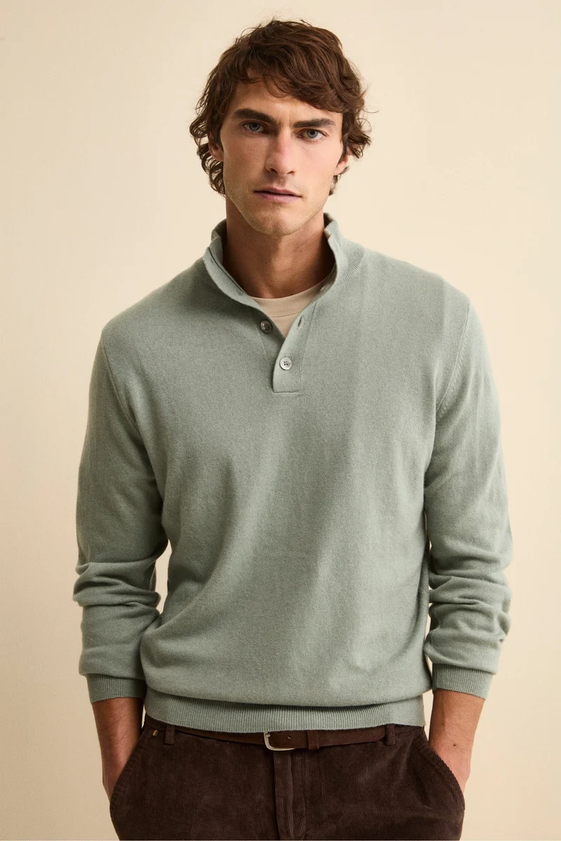 Maglia Serafino in Lana e Cashmere - VERDINO